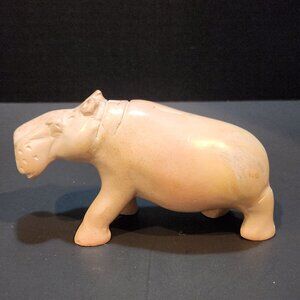 Vintage Pink Genuine Soapstone Hippo Hand Carved From Kenya